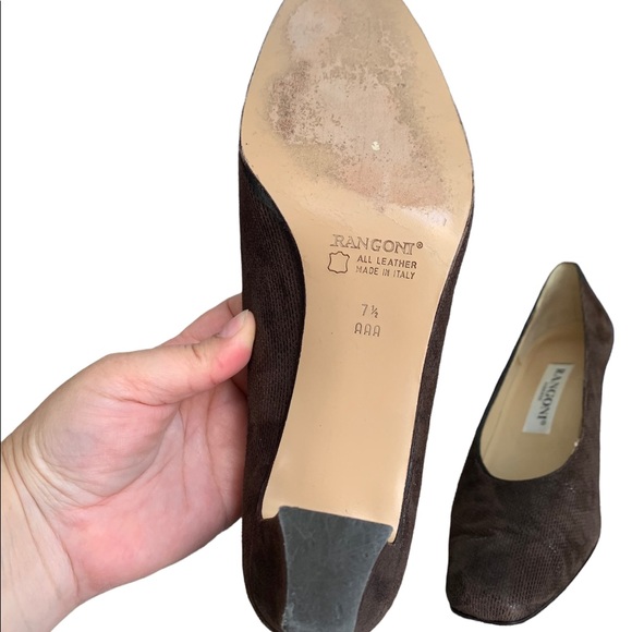 Rangoni Firenze Brown Suede Leather Houndstooth Cap Toe Block Heels - Picture 3 of 4